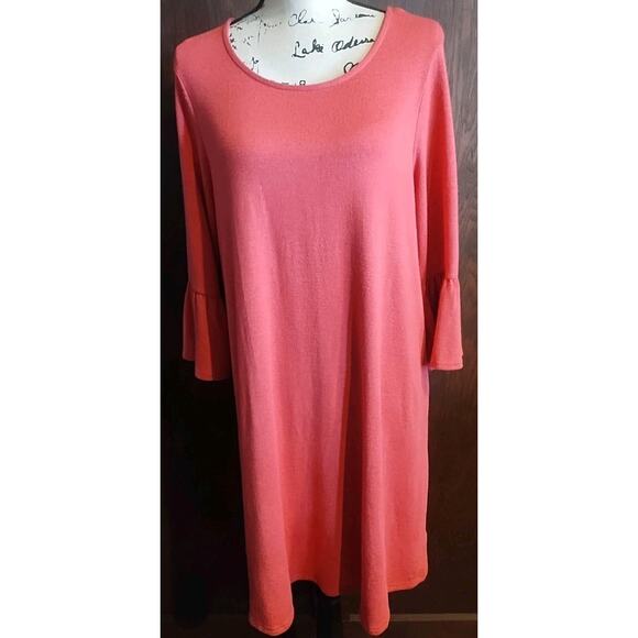 Gap Sweater Dress Scoop Neck Ruffle Sleeve Size Large knee Length feminine pink - Picture 1 of 6